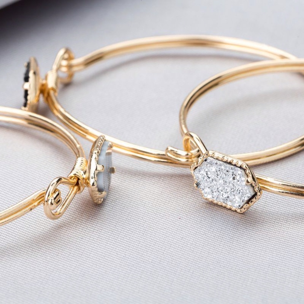 'Colette' Hexagon Resin Druzy Bangle Bracelet - Picture 6 of 7